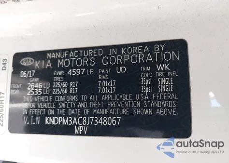 2018 Kia Sportage Lx z USA, uszkodzony, nr VIN KNDPM3AC8J7348067